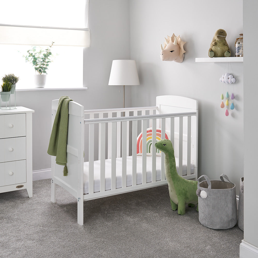 Obaby Grace Mini Cot Bed White Taupe & Warm Grey - Land of Little