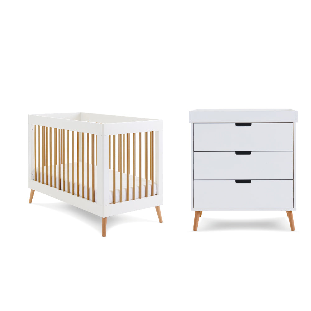 Obaby Maya Mini 2 Piece Room Set- White & Slate with Natural Finish - Land of Little