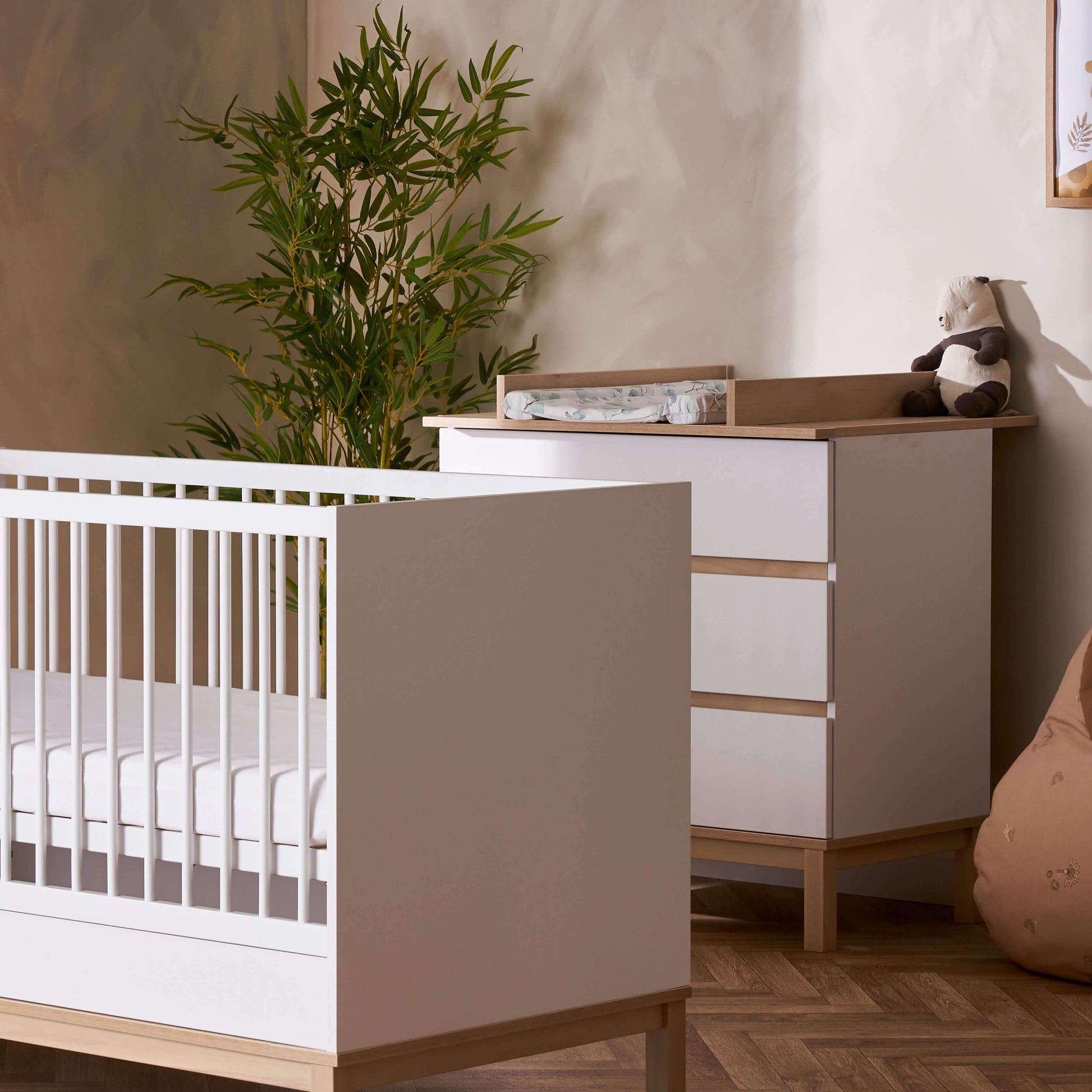 2 piece set in a White finish - Including the Astrid Cot Bed and Changing Unit - 21OB3302D2