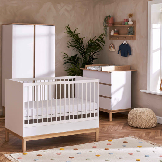 Obaby Astrid mini 3 piece set - Including the Astrid mini Cot Bed, Changing Unit and  Wardrobe in White or white  finish